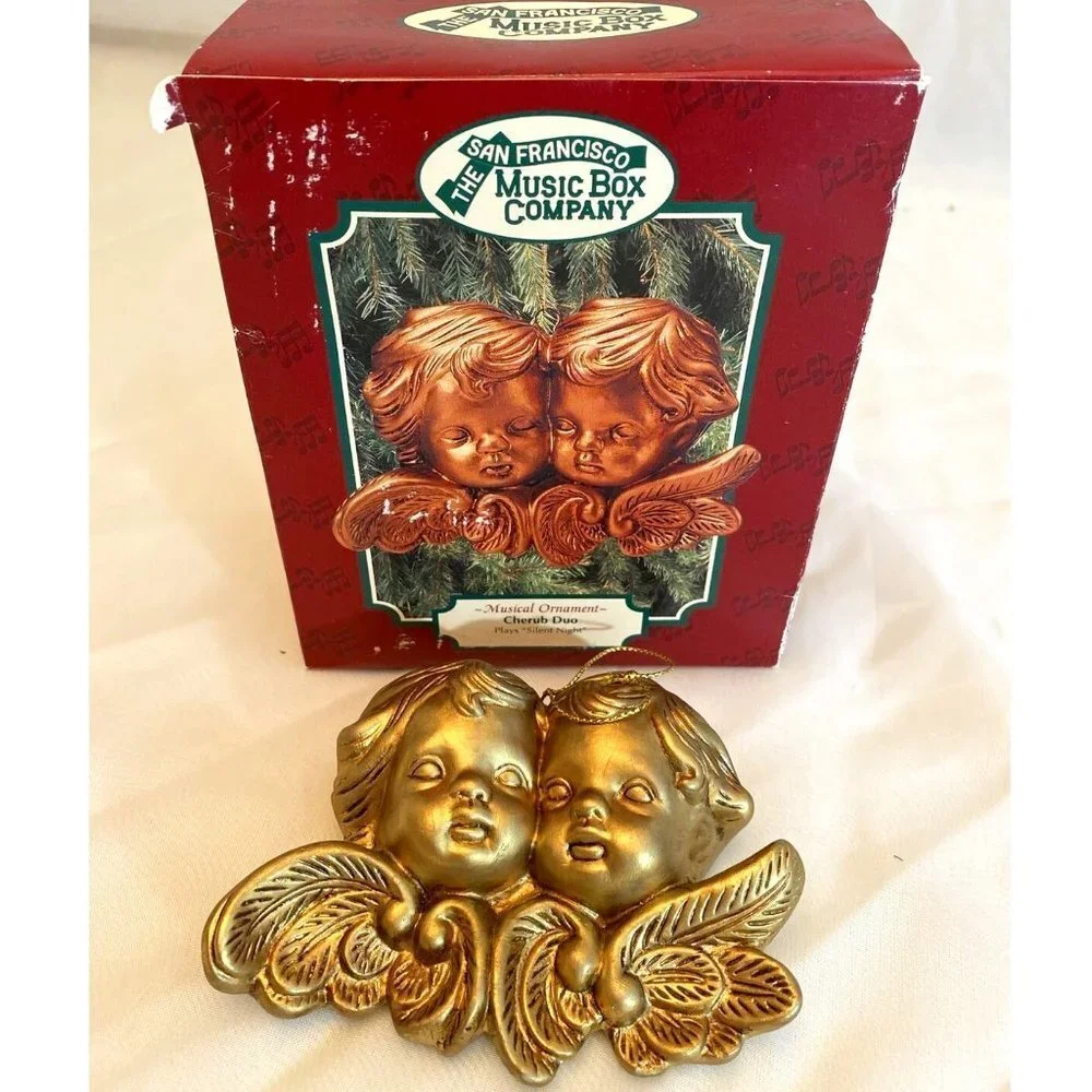 VTG Y2K San Francisco Music Box‎ Co Christmas Cherub Angel Ornament Silent Night